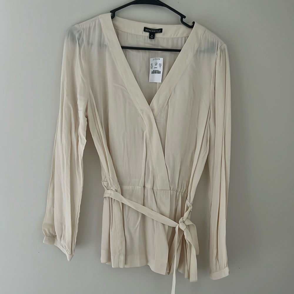 J. Crew Cream V-Neck Blouse